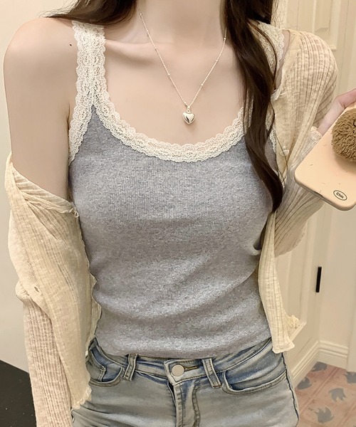 Girly Doll（ガーリードール）の「パイピングレースキャミソール（キャミソール・レディース・アイボリー/グレー/ピンク・M/L）」の10枚目の写真