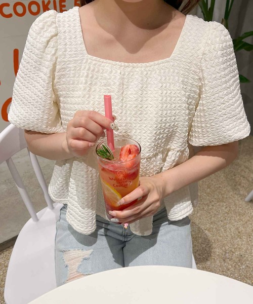 frunco(フランコ)の「袖バルーンペプラムブラウス(シャツ/ブラウス・レディース・ホワイト/ピンク・MEDIUM)」の3枚目の写真