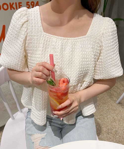 frunco(フランコ)の「袖バルーンペプラムブラウス(シャツ/ブラウス・レディース・ホワイト/ピンク・MEDIUM)」の4枚目の写真