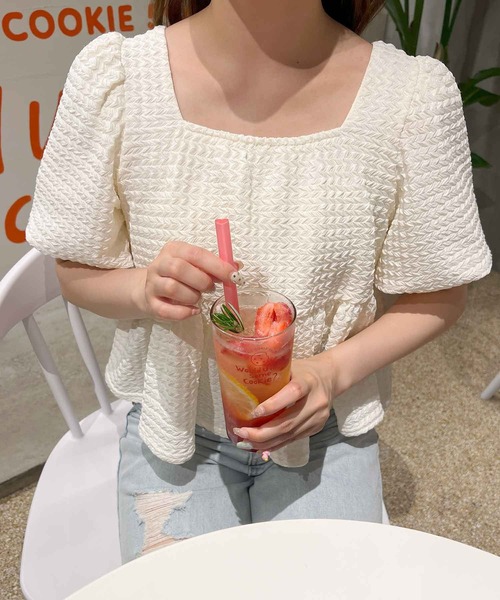 frunco(フランコ)の「袖バルーンペプラムブラウス(シャツ/ブラウス・レディース・ホワイト/ピンク・MEDIUM)」の5枚目の写真