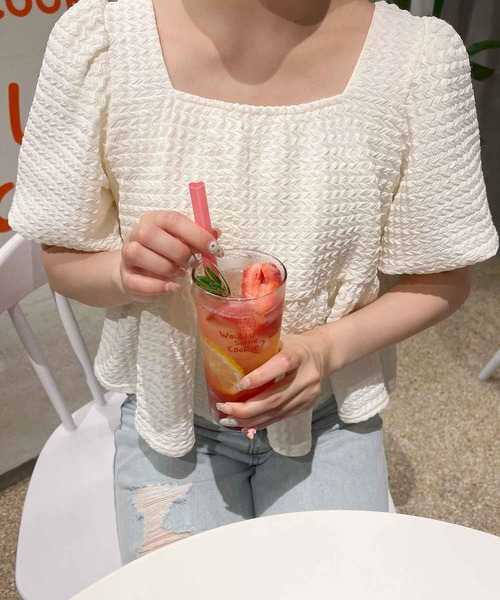 frunco(フランコ)の「袖バルーンペプラムブラウス(シャツ/ブラウス・レディース・ホワイト/ピンク・MEDIUM)」の6枚目の写真