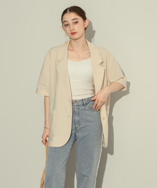 NEUNA（ヌナ）の「リネンライクハーフスリーブジャケット【リネンライクミニスカートとのセットアップもおすすめ！】（テーラードジャケット・レディース・ブラック/アイボリー/ブラウン・FREE）」の15枚目の写真