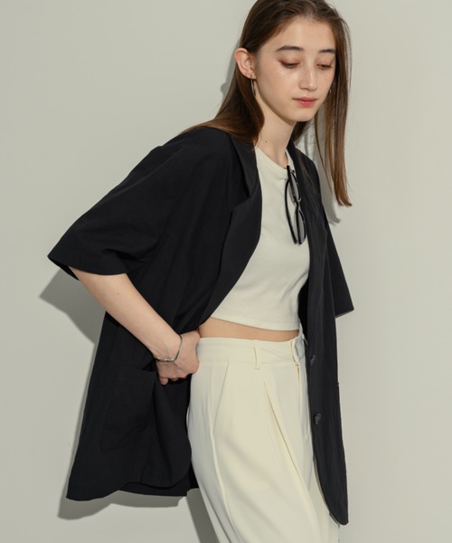 NEUNA（ヌナ）の「リネンライクハーフスリーブジャケット【リネンライクミニスカートとのセットアップもおすすめ！】（テーラードジャケット・レディース・ブラック/アイボリー/ブラウン・FREE）」の16枚目の写真