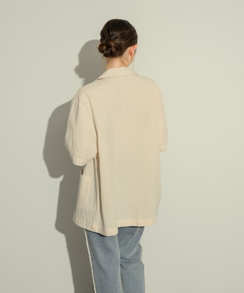 NEUNA（ヌナ）の「リネンライクハーフスリーブジャケット【リネンライクミニスカートとのセットアップもおすすめ！】（テーラードジャケット・レディース・ブラック/アイボリー/ブラウン・FREE）」の8枚目の写真