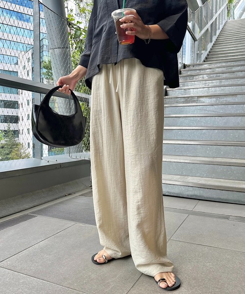 リネンブレンドイージーワイドパンツ（その他パンツ）｜andme