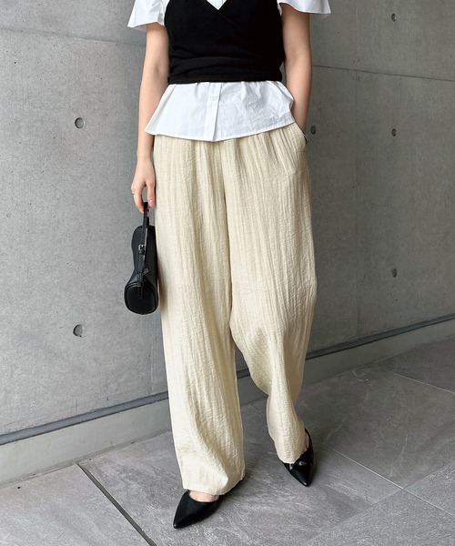 セール】【新色追加】リネンブレンドイージーワイドパンツ（その他