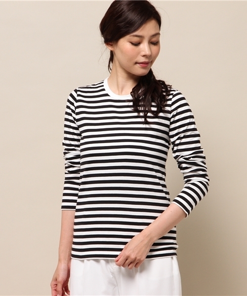 ELFORBR（エルフォーブル）の「天竺ボーダーロングスリーブＴシャツ（Tシャツ/カットソー・レディース・ブラック/ブラック系その他・MEDIUM）」の2枚目の写真