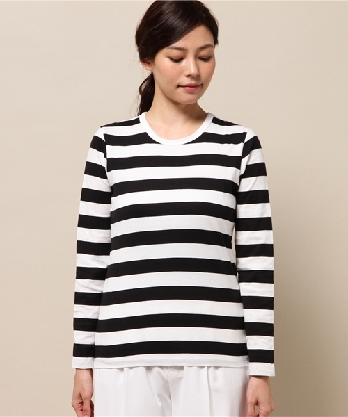ELFORBR（エルフォーブル）の「天竺ボーダーロングスリーブＴシャツ（Tシャツ/カットソー・レディース・ブラック/ブラック系その他・MEDIUM）」の7枚目の写真