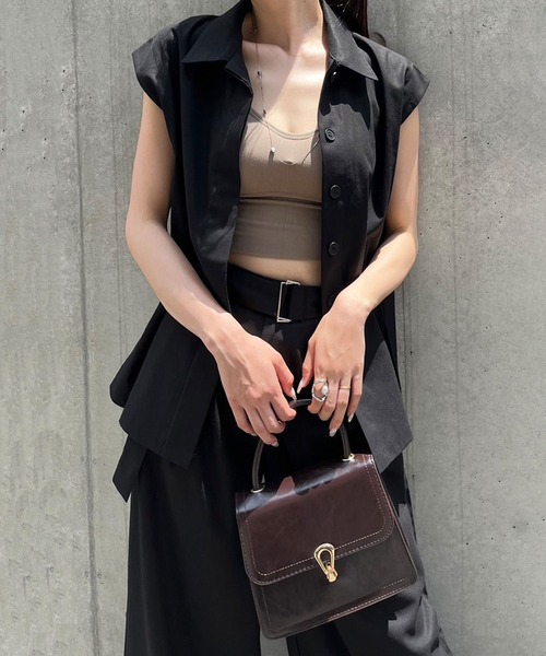 ジュエローブ Jewelobe フレンチスリーブシャツ×タックワイドパンツセットアップ （ブラック） フレンチスリーブシャツ×タックワイドパンツセットアップ