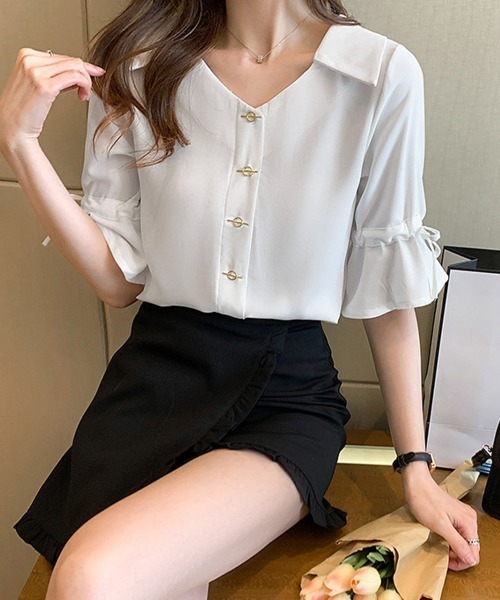 Miniministore(ミニミニストア)の「ブラウス レディース ベルスリーブシャツ(シャツ/ブラウス・レディース・ホワイト・L/M)」の6枚目の写真