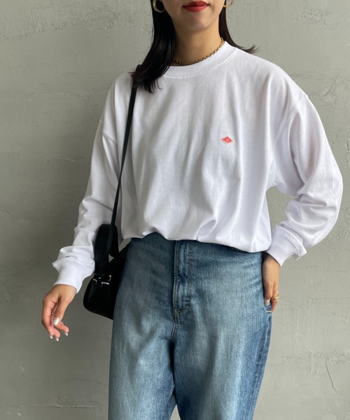 DANTON（ダントン）の「[DANTON/ダントン] スウェットライク ワンポイントロゴロンT（Tシャツ/カットソー・レディース・アイボリー/ホワイト/ブラック・S/M/L）」の2枚目の写真