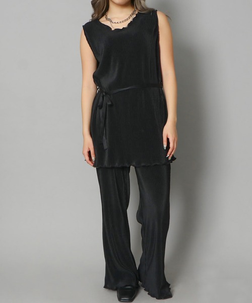 セール】《プリーツ×メロウ》レディース 2点セットアップ ノースリーブ