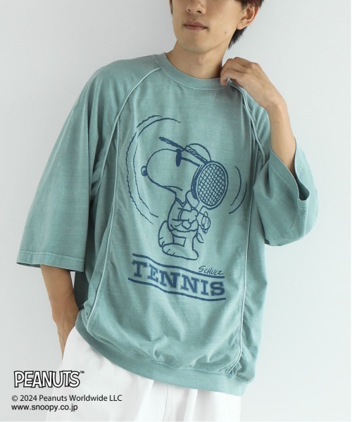 PEANUTS(ピーナッツ)の「【ユニセックス】PEANUTS/スヌーピー 切り替えTシャツ(Tシャツ/カットソー・レディース・グリーン/チャコールグレー/ライトグレー/ブルー・XL/L/M)」の4枚目の写真