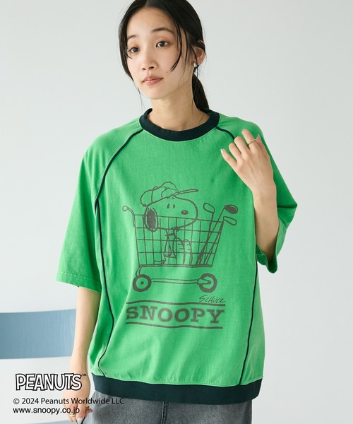 PEANUTS(ピーナッツ)の「【ユニセックス】PEANUTS/スヌーピー 切り替えTシャツ(Tシャツ/カットソー・レディース・グリーン/チャコールグレー/ライトグレー/ブルー・XL/L/M)」の3枚目の写真