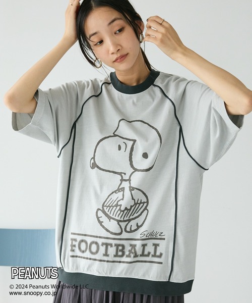 PEANUTS(ピーナッツ)の「【ユニセックス】PEANUTS/スヌーピー 切り替えTシャツ(Tシャツ/カットソー・レディース・グリーン/チャコールグレー/ライトグレー/ブルー・XL/L/M)」の2枚目の写真