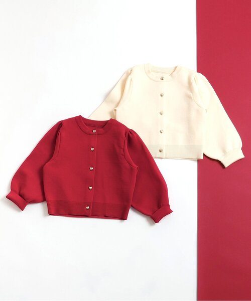 apres les cours（アプレレクール）の「ハートボタンショートカーディガン（カーディガン/ボレロ・キッズ・レッド/アイボリー・80/90/100/110/120/130/140）」の3枚目の写真