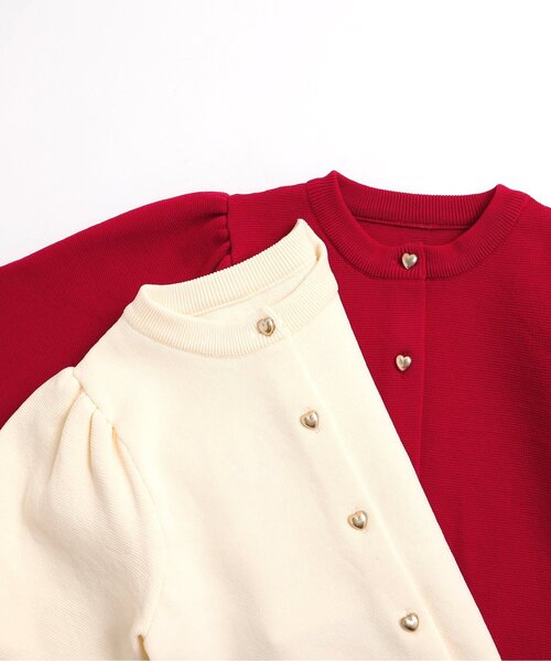 apres les cours（アプレレクール）の「ハートボタンショートカーディガン（カーディガン/ボレロ・キッズ・レッド/アイボリー・80/90/100/110/120/130/140）」の4枚目の写真