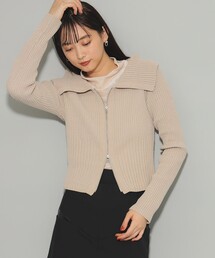 Ray BEAMS | ラメ リブ ジップ ビッグ カラー ニット(ニット/セーター)