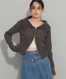 Ray BEAMS | ラメ リブ ジップ ビッグ カラー ニット(ニット/セーター)