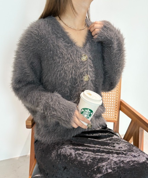 paravion（パラビオン）の「シャギーニットカーディガン（カーディガン/ボレロ・レディース・アイボリー/グレー・FREE）」の2枚目の写真