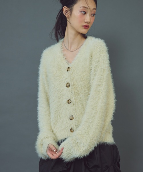 paravion（パラビオン）の「シャギーニットカーディガン（カーディガン/ボレロ・レディース・アイボリー/グレー・FREE）」の12枚目の写真