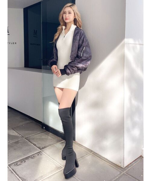 GYDA（ジェイダ）の「ハーフZIPリブニットワンピース（ワンピース・レディース・その他1/ブラック/オフホワイト・FREE）」の17枚目の写真