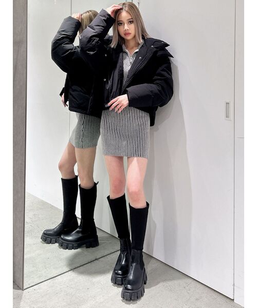 GYDA（ジェイダ）の「ハーフZIPリブニットワンピース（ワンピース・レディース・その他1/ブラック/オフホワイト・FREE）」の12枚目の写真