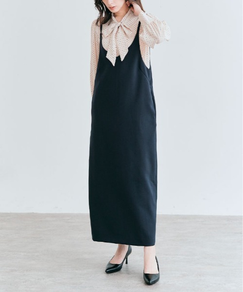 kirakiraShop(キラキラショップ)の「ショルダー キャミ ワンピース(ワンピース・レディース・ブラック/チャコール/ベージュ/ネイビー・M/L)」の4枚目の写真