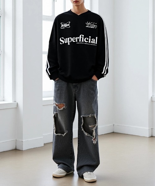 芽風 センソユニコ バック刺繍 シアサッカー 長袖シャツ 黒 ブラック ゆったり 2 PACK T-shirts(S Black x Black): Yohji Yamamoto｜THE SHOP YOHJI