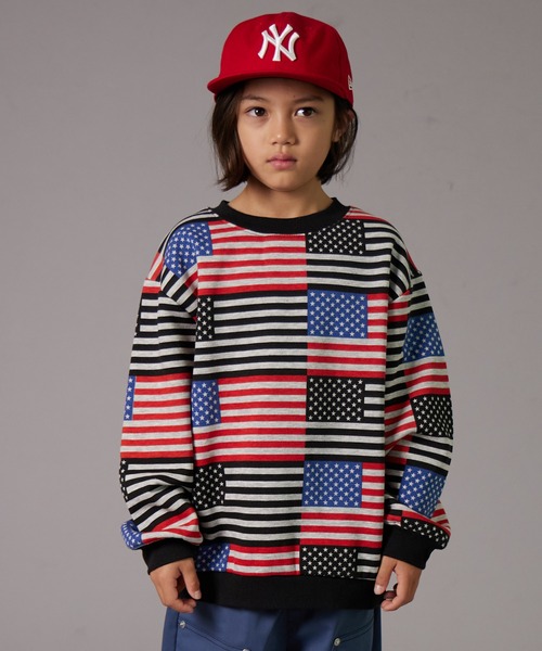 セール】【PAIRMANON STREET】裏起毛 総柄 プリント 長袖 スウェット