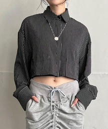 Jewelobe | ワイドカフスストライプクロップドシャツ(シャツ/ブラウス)