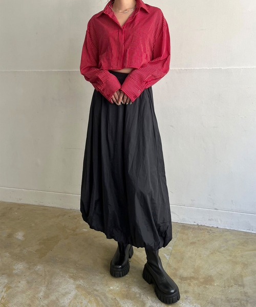 Jewelobe(ジュエローブ)の「ワイドカフスストライプクロップドシャツ(シャツ/ブラウス・レディース・ブラック/ホワイト/レッド/グリーン・FREE)」の16枚目の写真