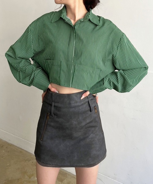 Jewelobe(ジュエローブ)の「ワイドカフスストライプクロップドシャツ(シャツ/ブラウス・レディース・ブラック/ホワイト/レッド/グリーン・FREE)」の20枚目の写真