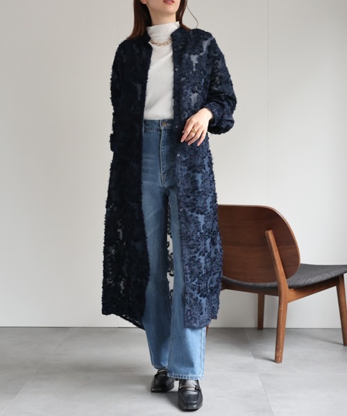 sakishimatokyo（サキシマトーキョー）の「【2WAY】ジャガードフラワー シャツワンピース（シャツワンピース・レディース・ネイビー/アイボリー/ブラック/グレー・FREE）」の4枚目の写真