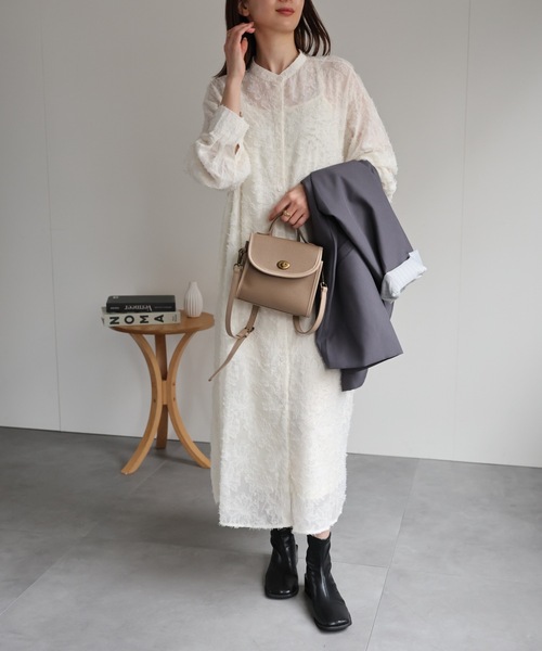 sakishimatokyo（サキシマトーキョー）の「【2WAY】ジャガードフラワー シャツワンピース（シャツワンピース・レディース・ネイビー/アイボリー/ブラック/グレー・FREE）」の9枚目の写真