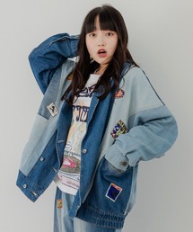 143622：ケミカル加工orユーズドデニム風パッチワーク ジャケット