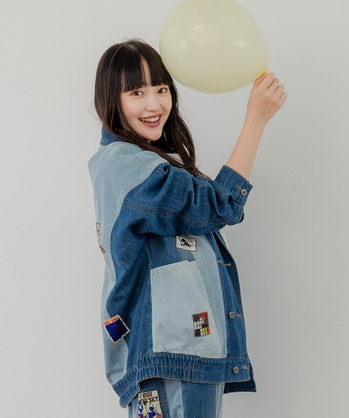 ScoLar(スカラー)の「143622:ケミカル加工orユーズドデニム風パッチワーク ジャケット(テーラードジャケット・レディース・グレー/ブルー・M)」の16枚目の写真