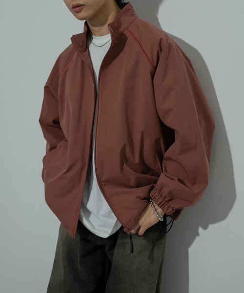 完売品【定価22,000円】パイピング デザイン ジップ ブルゾン ブラウン セール】『セットアップ対応』パイピングスタンドブルゾン（ブルゾン