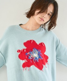 inside out flower motif cotton sweater / インサイドアウトインターシャフラワーモチーフニット