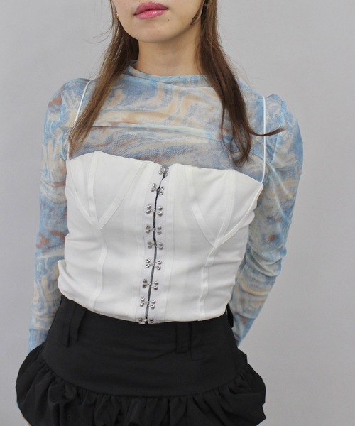 SANSeLF（サンセルフ）の「パイピングコルセットトップス【SANSeLF】sanw24a041（その他トップス・レディース・ブラック/ホワイト・FREE）」の9枚目の写真