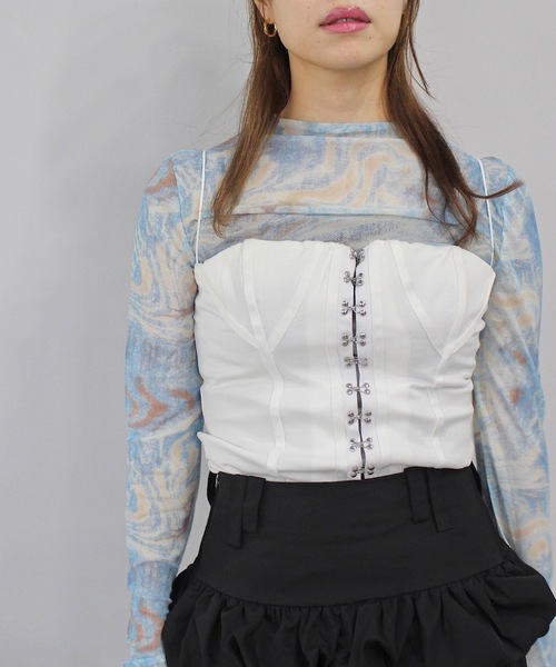 SANSeLF（サンセルフ）の「パイピングコルセットトップス【SANSeLF】sanw24a041（その他トップス・レディース・ブラック/ホワイト・FREE）」の10枚目の写真