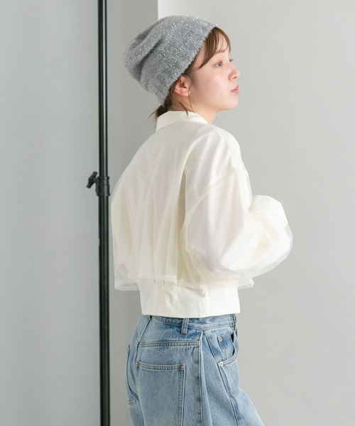 KBF（ケイビーエフ）の「チュールレイヤードクロップドシャツ（シャツ/ブラウス・レディース・アイボリー/ブルー/チャコールグレー・ONE）」の7枚目の写真