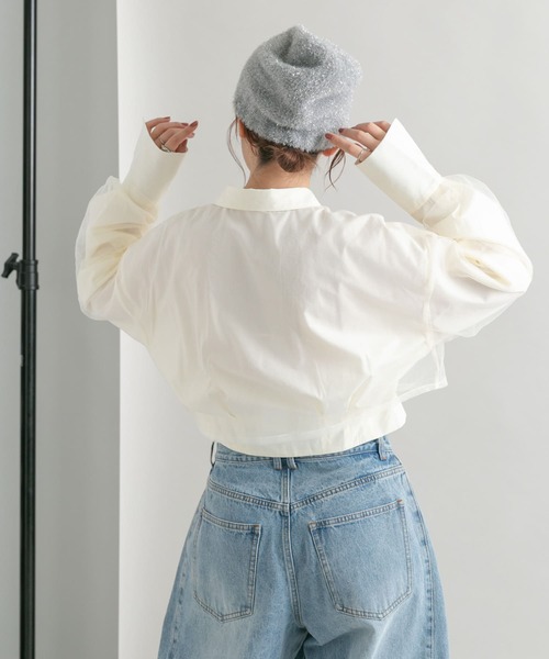 KBF（ケイビーエフ）の「チュールレイヤードクロップドシャツ（シャツ/ブラウス・レディース・アイボリー/ブルー/チャコールグレー・ONE）」の8枚目の写真