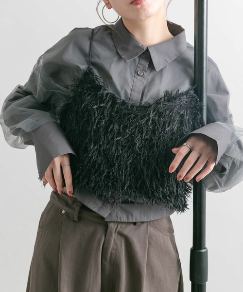 KBF（ケイビーエフ）の「チュールレイヤードクロップドシャツ（シャツ/ブラウス・レディース・アイボリー/ブルー/チャコールグレー・ONE）」の12枚目の写真