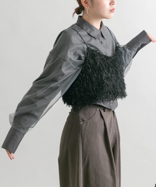 KBF（ケイビーエフ）の「チュールレイヤードクロップドシャツ（シャツ/ブラウス・レディース・アイボリー/ブルー/チャコールグレー・ONE）」の13枚目の写真