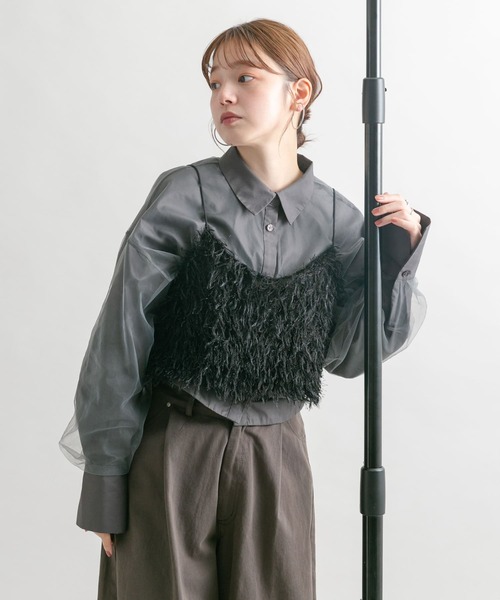 KBF（ケイビーエフ）の「チュールレイヤードクロップドシャツ（シャツ/ブラウス・レディース・アイボリー/ブルー/チャコールグレー・ONE）」の15枚目の写真