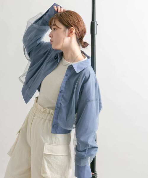 KBF（ケイビーエフ）の「チュールレイヤードクロップドシャツ（シャツ/ブラウス・レディース・アイボリー/ブルー/チャコールグレー・ONE）」の22枚目の写真