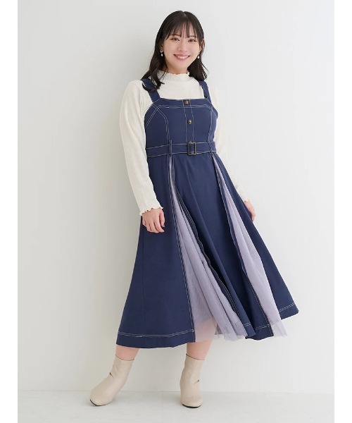 【大きいサイズ】スエードチュール切替ジャンパースカート（ジャンパースカート）｜Re-J&SUPURE（リジェイアンドスプル） 6,589円
