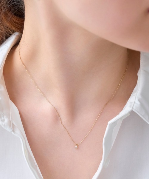 Phoebe（フィービィー）の「【金属アレルギー対応】シャイニーフチミルネックレス/全長:約39cm+3cm/ニッケルフリー（ネックレス・レディース・シャンパン/イエローゴールド/シルバー・FREE）」の3枚目の写真