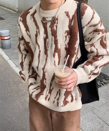 柄バイカラーニット